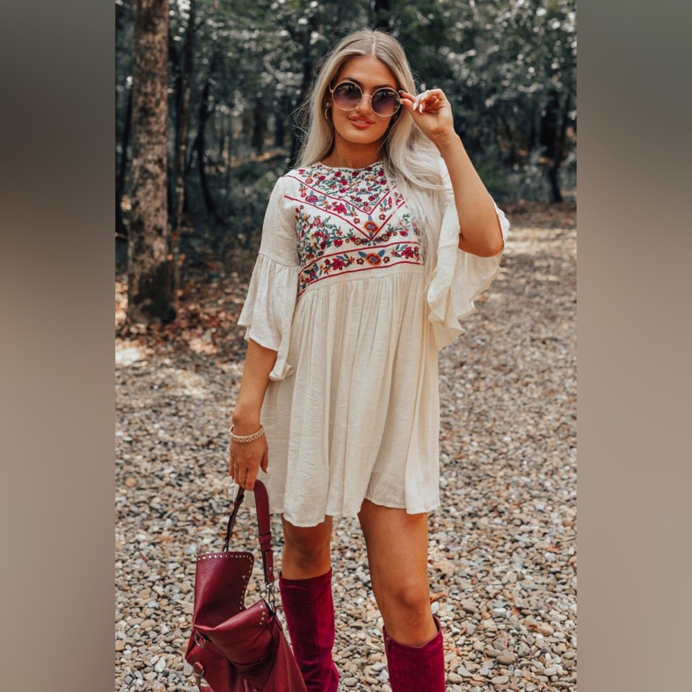 Umgee Boho Bliss! Embroirdered Bell Sleeve Dress